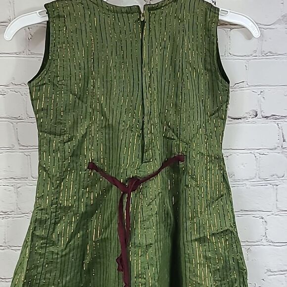 Girls Green/Gold Fancy Embroidered Indian Party Tulle Dress Churidar Gown 24 5T - Picture 9 of 12
